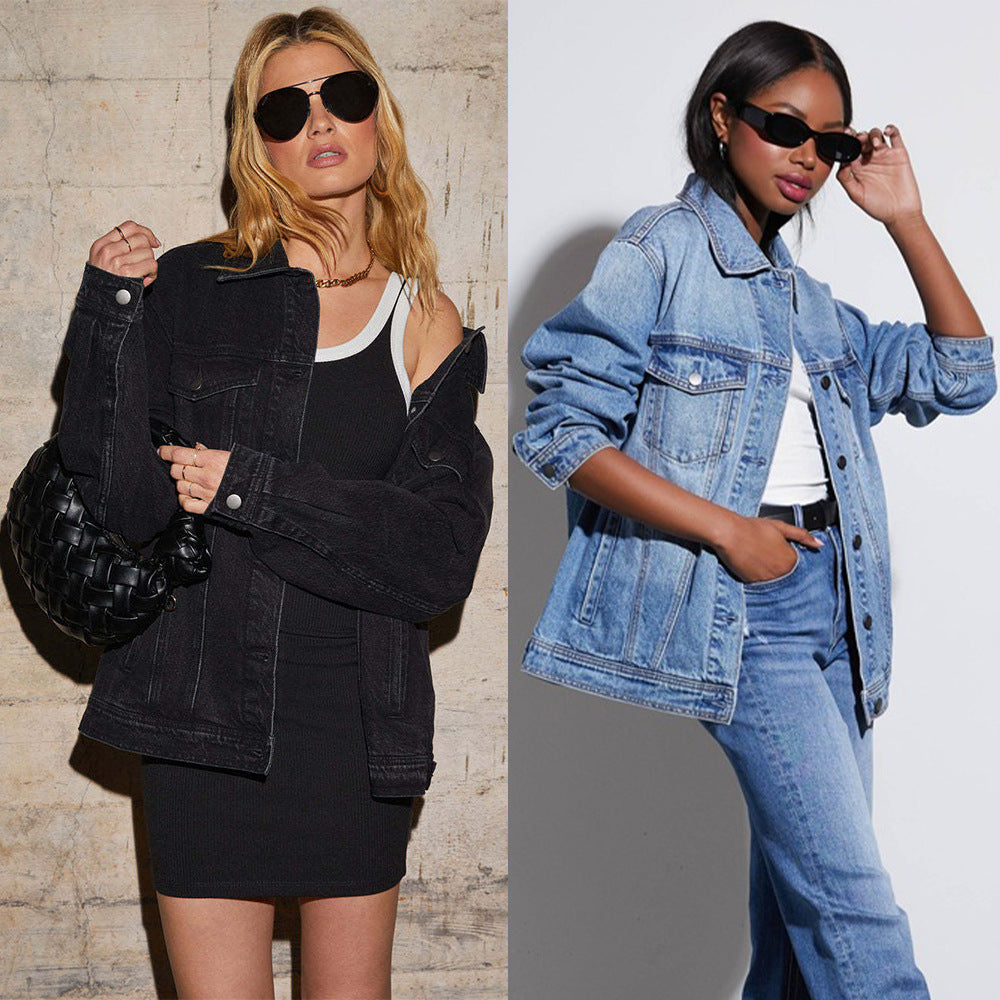 Damen Oversized Denimjacke im lässigen Schnitt mit aufgesetzten Taschen R&B