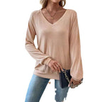 Damen nan Rippenstrick-Langarmshirt mit floraler Spitzenapplikation und markantem Rückenausschnitt R&B