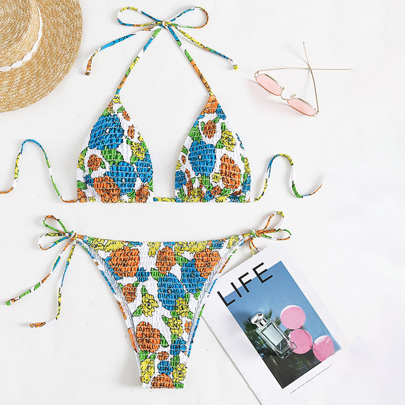Damen Triangel-Bikini mit verspieltem Raff-Design