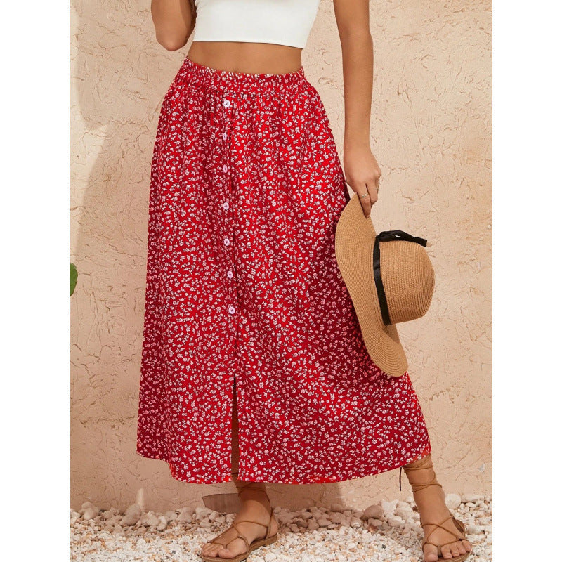 Damen Maxirock mit floralem Design und Knopfdetails R&B
