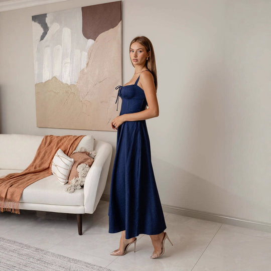 Damen Midikleid mit Bindegürtel und schwingendem Rock R&B