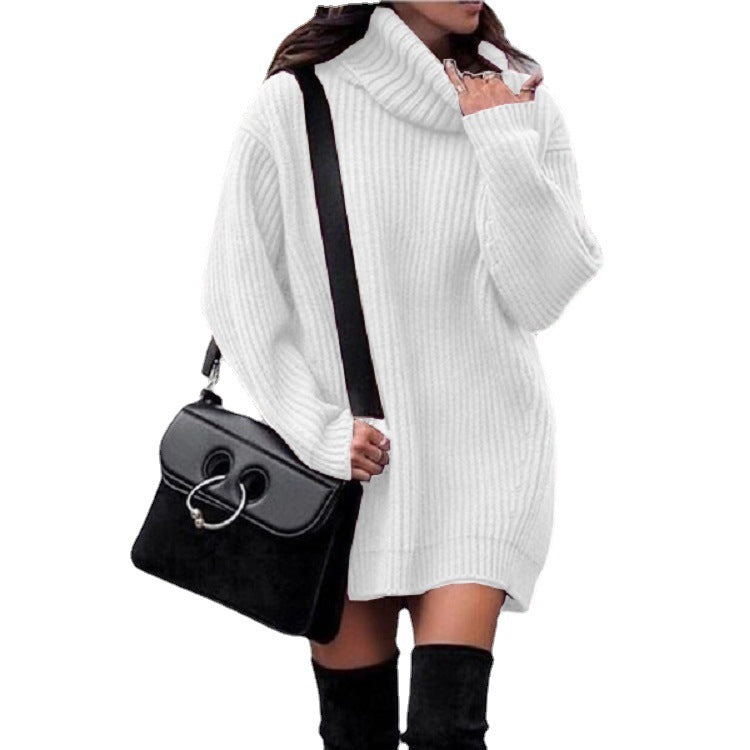 Damen Strickkleid mit hohem Kragen und Rippenstruktur