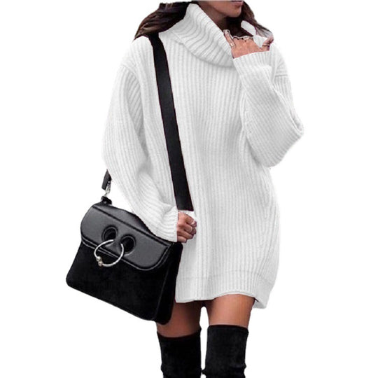 Damen Strickkleid mit hohem Kragen und Rippenstruktur R&B