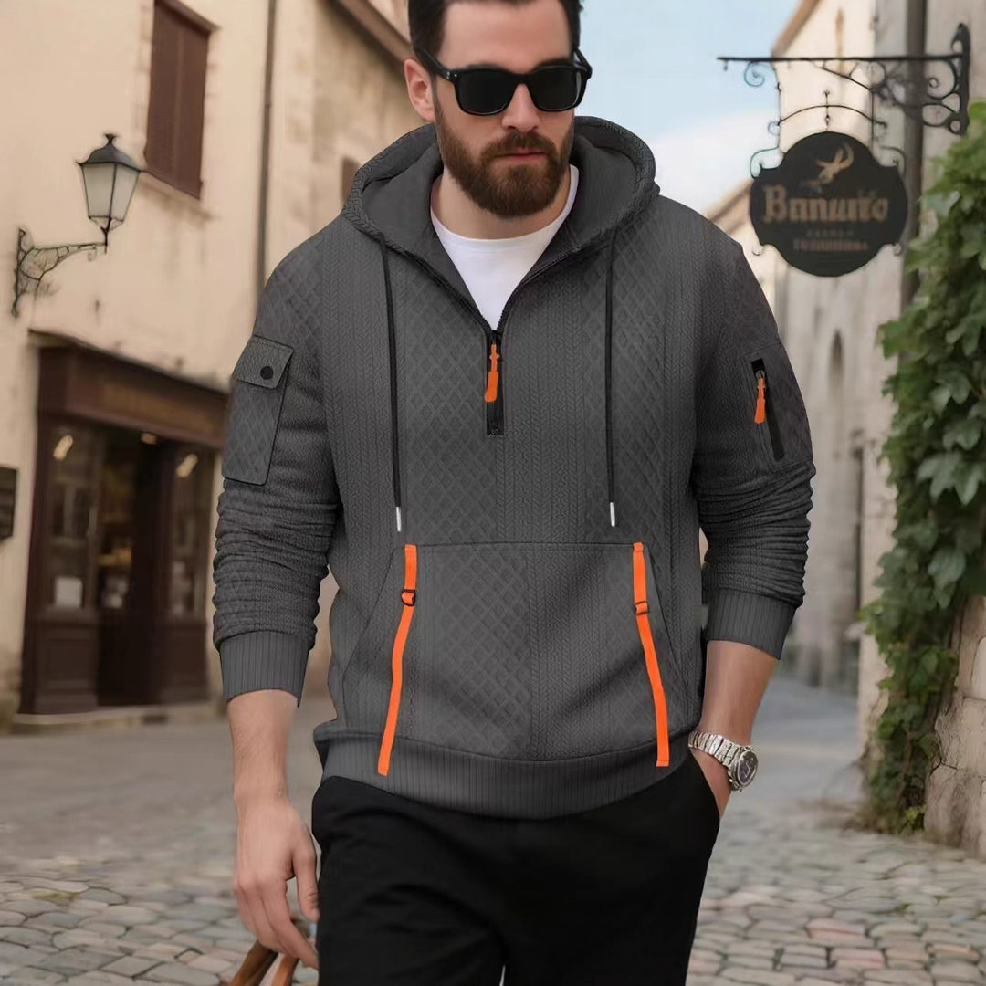 Herren sportlicher Kapuzenpullover mit strukturiertem Design und praktischen Reißverschlusstaschen R&B