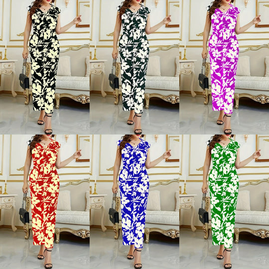 Damen Maxikleid mit floralen Akzenten und elegantem V-Ausschnitt R&B