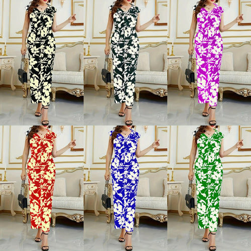 Damen Maxikleid mit floralen Akzenten und elegantem V-Ausschnitt R&B