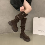 Damen Elegante Overknee-Stiefel mit modischem Riemen und Knopfdetails R&B