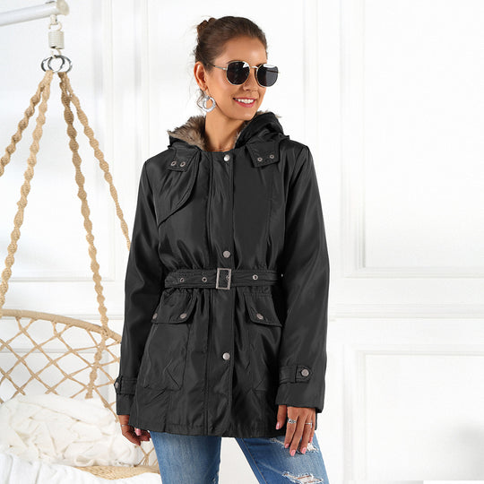 Damen Outdoor Parkajacke mit verstellbarem Kordelzug und abnehmbarer Kapuze R&B