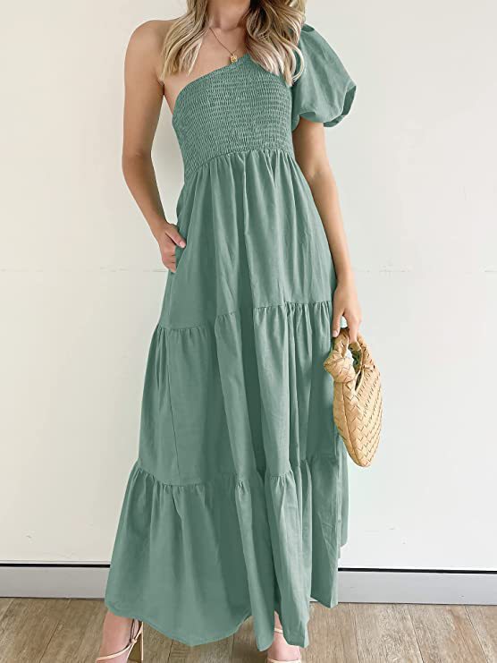 Damen Maxikleid mit asymmetrischem Träger und fließendem Schnitt R&B
