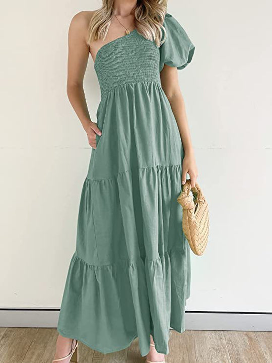 Damen Maxikleid mit asymmetrischem Träger und fließendem Schnitt R&B