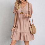 Damen V-Ausschnitt Faltenkleid mit Volant-Details