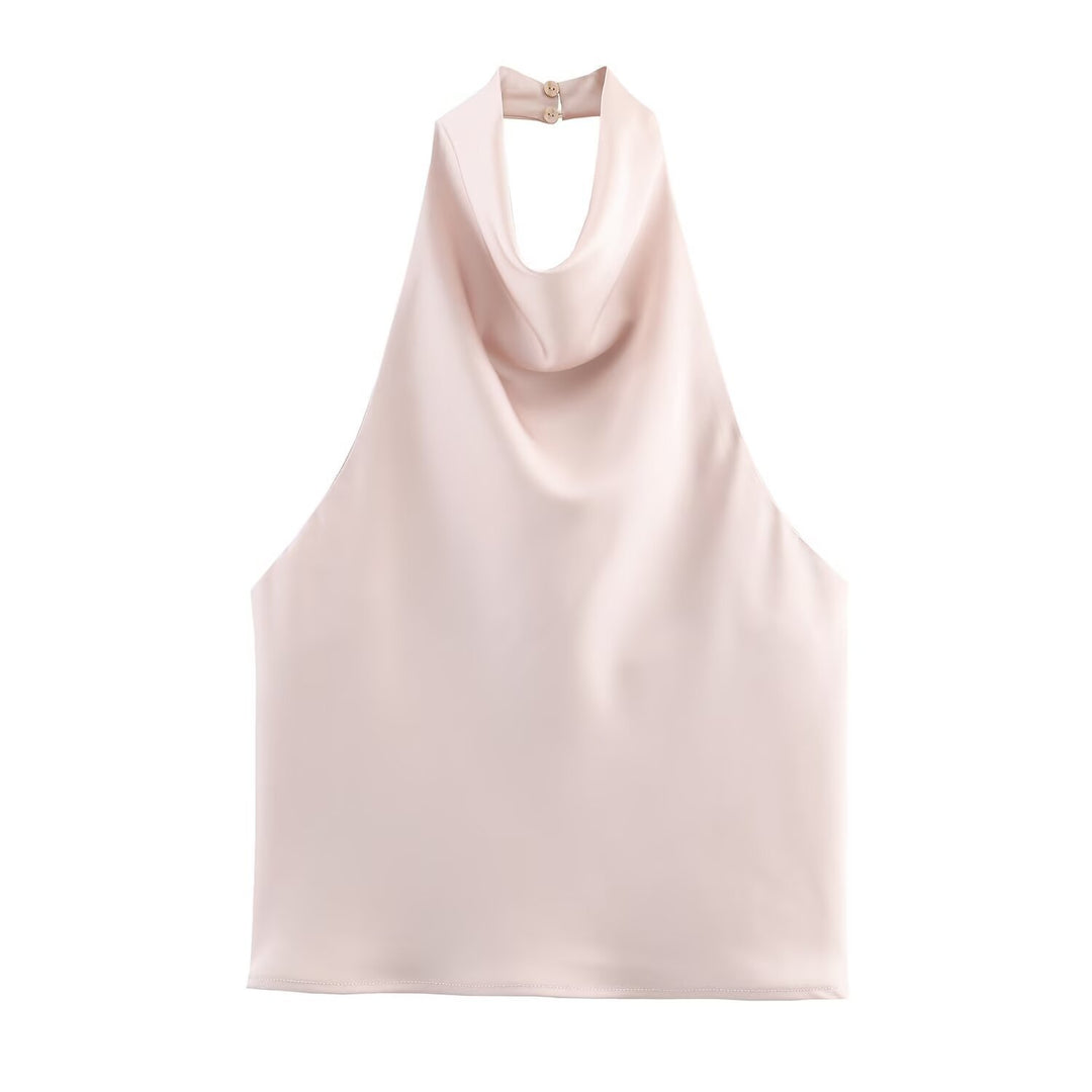 Damen elegantes Haltertop mit fließendem Schnitt und dekorativen Details R&B