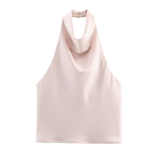 Damen elegantes Haltertop mit fließendem Schnitt und dekorativen Details R&B