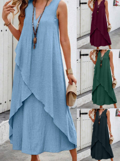 Damen Lässiges Maxikleid mit überlappendem Volant und modernem V-Ausschnitt R&B