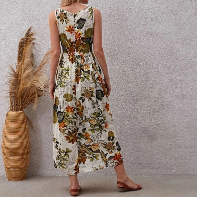 Damen Maxikleid mit floralem Design und schwingendem Saum R&B