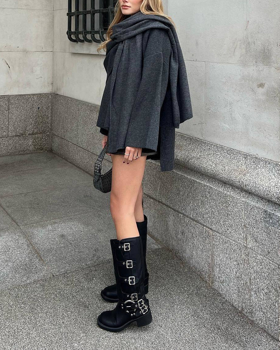 R&B | Boulevard Asymmetrischer Schal Verkürzte Gestrickte Jacke