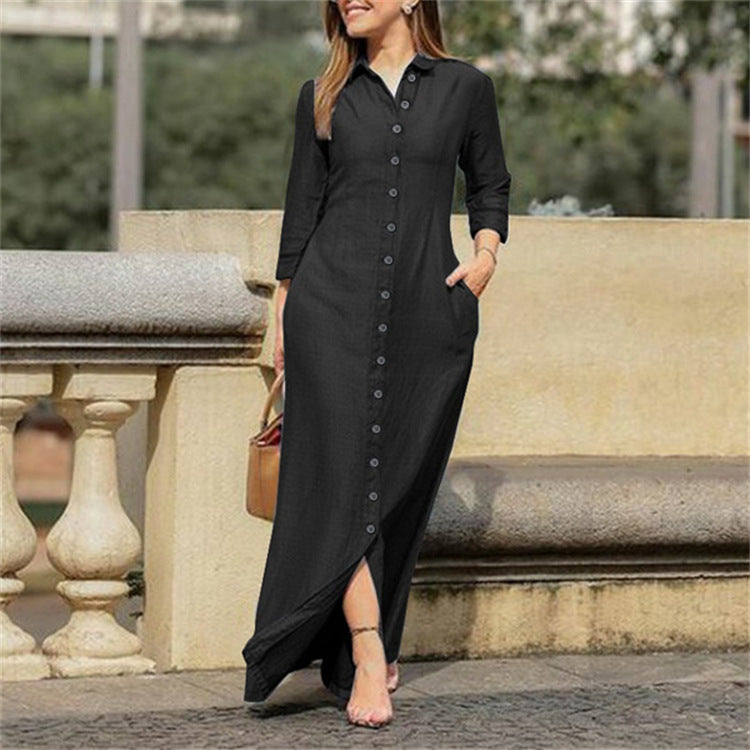 Damen Hemdkleid mit seitlichen Taschen und Knopfverschluss R&B