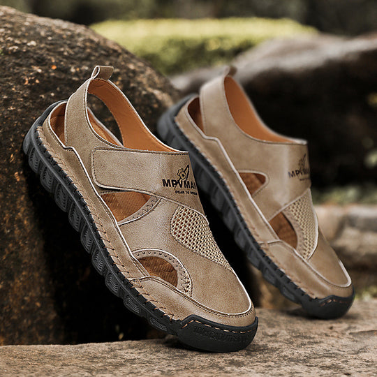Damen Atmungsaktive Leder-Sandalen mit verstellbarem Klettverschluss R&B