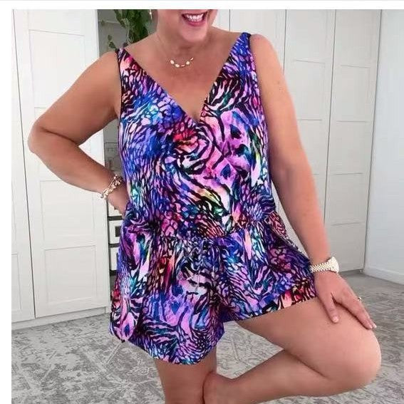 Damen lässiger Overall mit buntem Tiermuster R&B