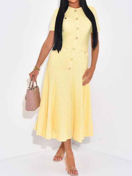 Damen Maxikleid mit eleganten Knopfdetails und strukturiertem Stoff R&B