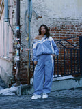 Damen sportliches Freizeitanzug-Set mit Designerkapuze und gestreiftem Design