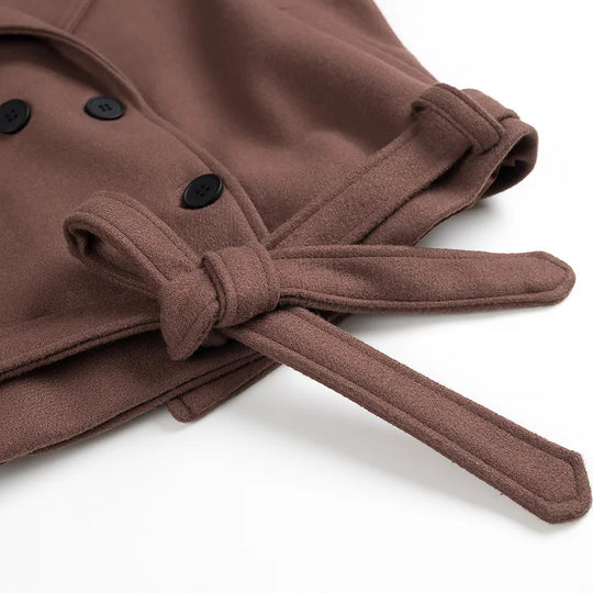Damen elegante Kurzmantel mit doppelter Knopfreihe und Taillengürtel R&B