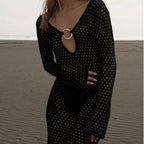Damen Netzkleid mit tiefem V-Ausschnitt und modischem Ringdetails R&B
