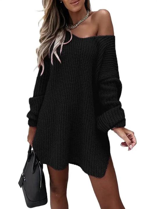 Damen Oversize Strickpullover mit offener Schulter R&B