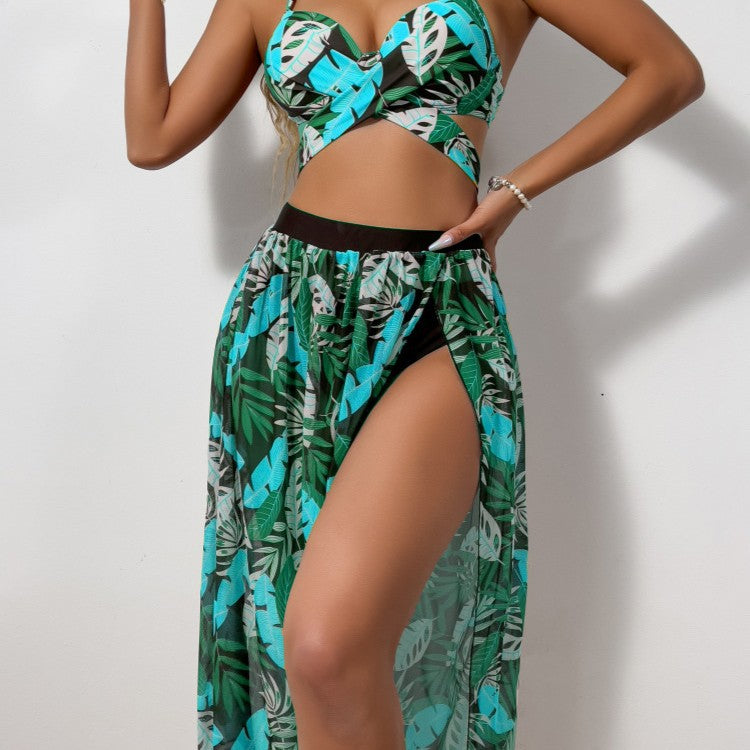 Damen Bikini-Set mit extravagantem Cut-Out und floralem Rock R&B