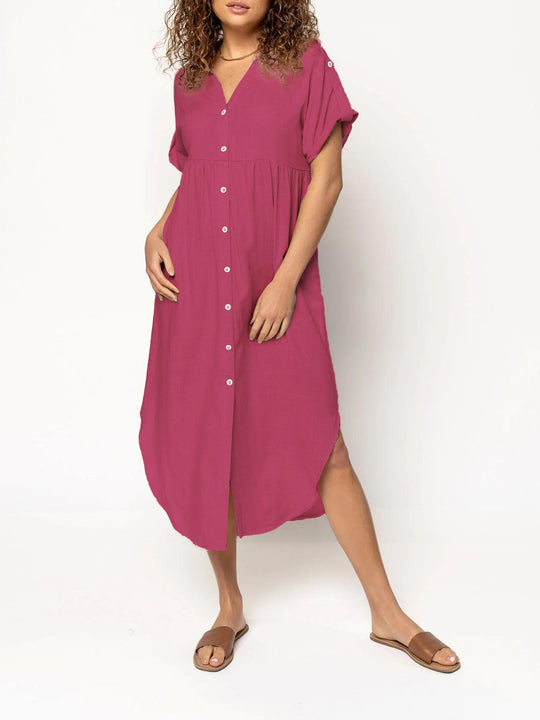 Damen Hemdkleid mit bodenlangem Schnitt und Knopfdetails R&B