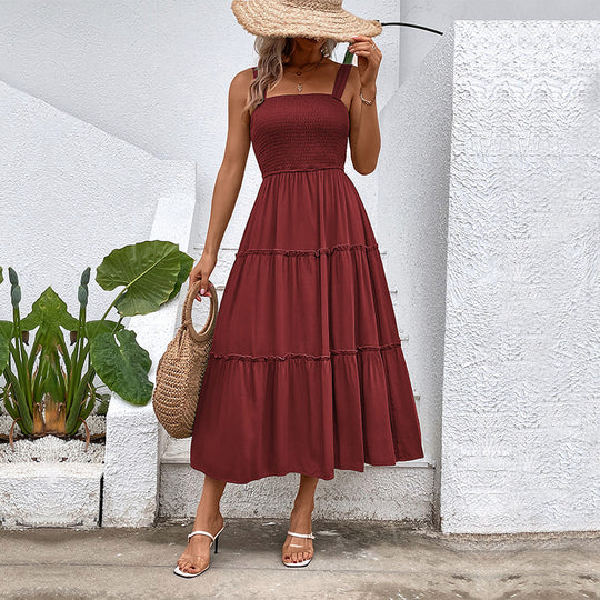 Damen Midikleid mit elastischem Oberteil und fließendem Rock R&B