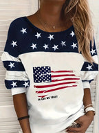 Damen lässiger Sweatshirt mit Sternen-Design und Flaggenmotiv R&B