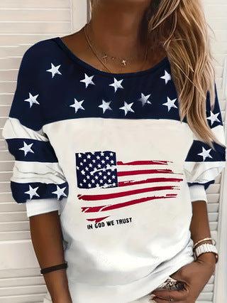 Damen lässiger Sweatshirt mit Sternen-Design und Flaggenmotiv R&B