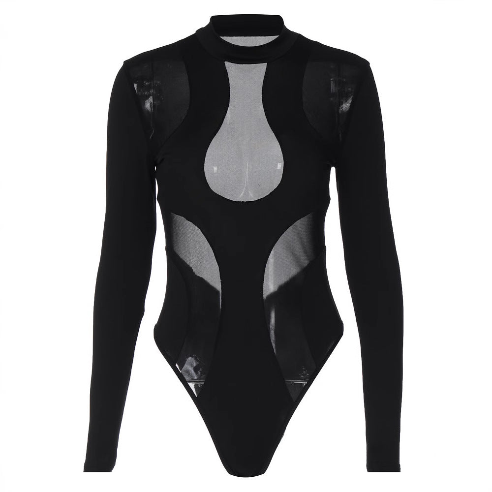 Damen Langarm-Body mit transparenten Einsätzen R&B