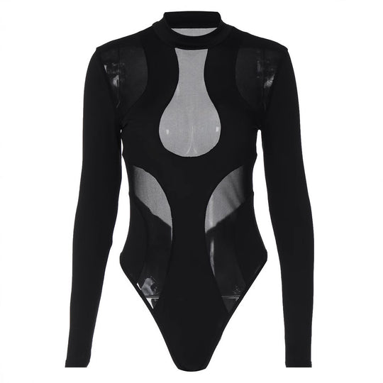 Damen Langarm-Body mit transparenten Einsätzen R&B