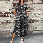 Damen Maxi-Kleid mit modernem Camouflage-Design und praktischen Taschen R&B
