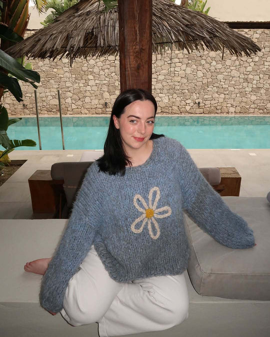 Damen lässiger Strickpullover mit floralem Motiv und oversized Schnitt R&B