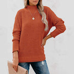 Damen Grobstrickpullover mit hohem Kragen und lässigem Schnitt R&B