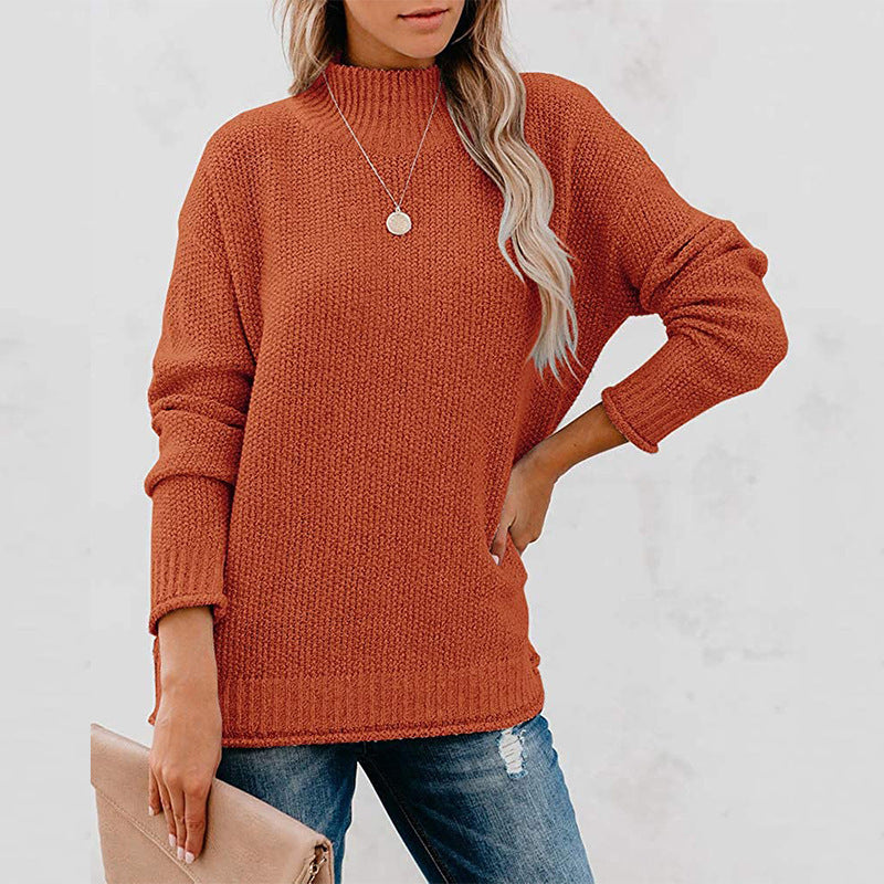 Damen Grobstrickpullover mit hohem Kragen und lässigem Schnitt R&B