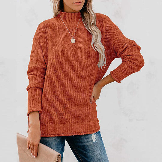 Damen Grobstrickpullover mit hochgeschlossenem Kragen und lässiger Passform R&B