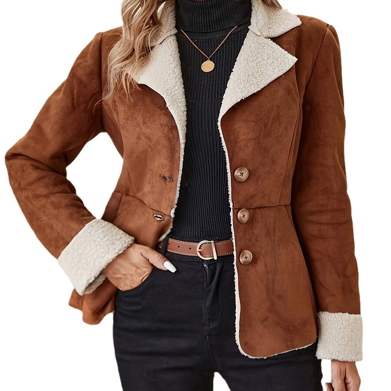 Damen modische Jacke mit Kunstfellkragen