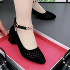 Damen elegante Ballerinas mit modischem Riemen und komfortablem Blockabsatz R&B