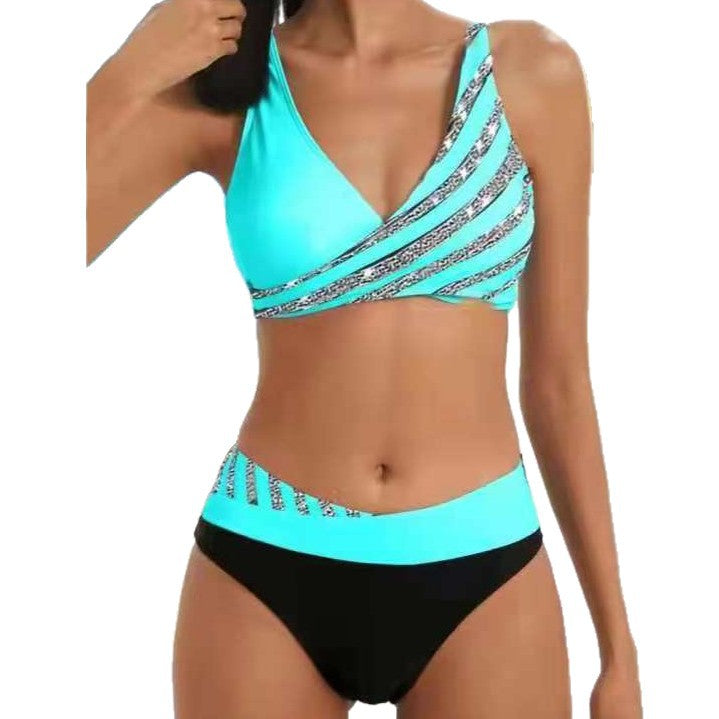 Damen Sportlicher Badeanzug mit kreativen Streifen R&B
