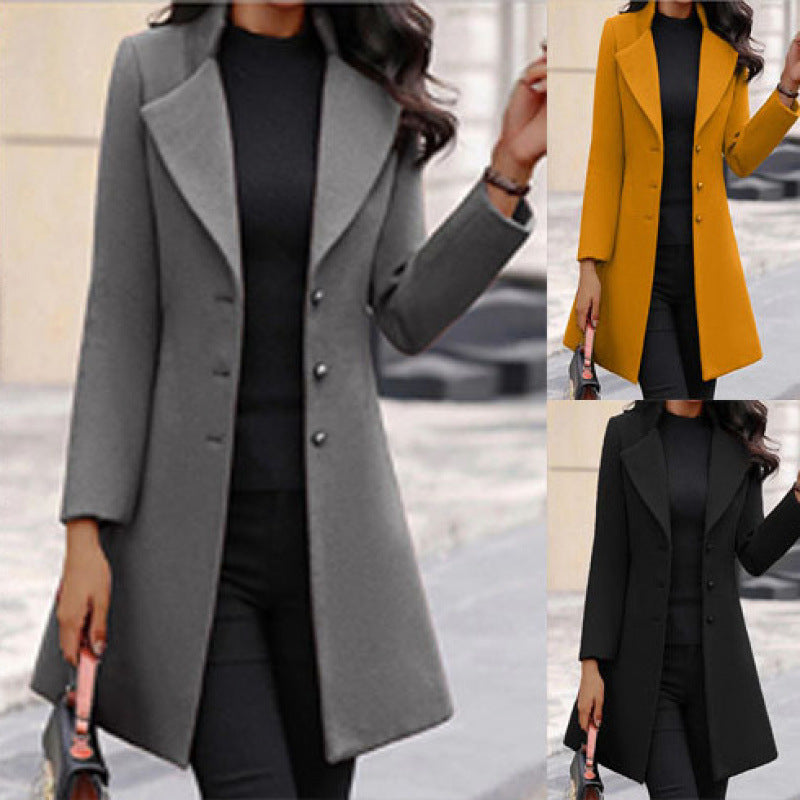 Damen eleganter Wollmantel mit strukturierter Passform und doppelt knopfverschlossenem Design R&B