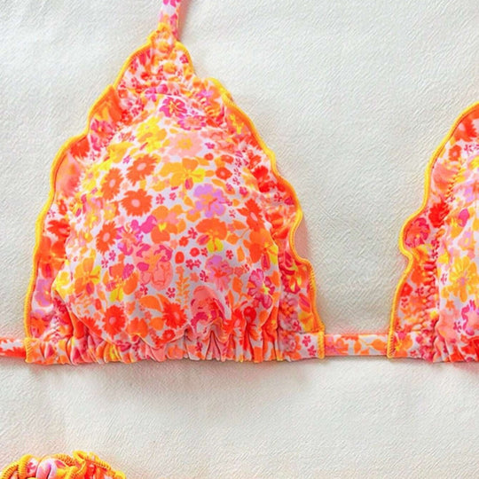 Damen Bikini-Set mit romantischen Rüschendetails und hohem Taillenbund R&B