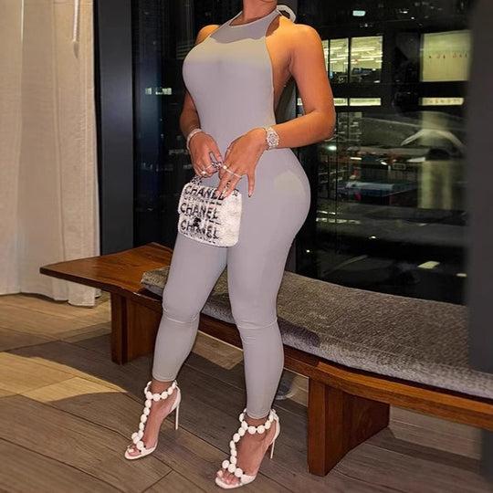 Damen Eleganter Einteiler mit tiefem Rückenausschnitt und asymmetrischem Design R&B