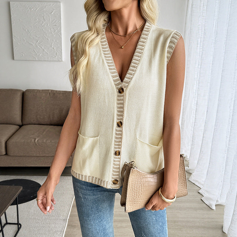 Damen Strickweste mit Knopfleiste und Taschen R&B