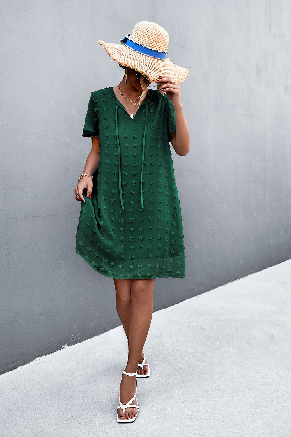 Damen Freizeitkleid mit luftigen Puffärmeln und Rüschenakzenten R&B