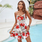 Damen Sommerliches Blütenkleid mit Rüschensaum und verstellbaren Trägern R&B