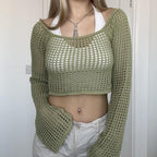 Damen luftiges Crop-Top aus weichem Netzstrick R&B